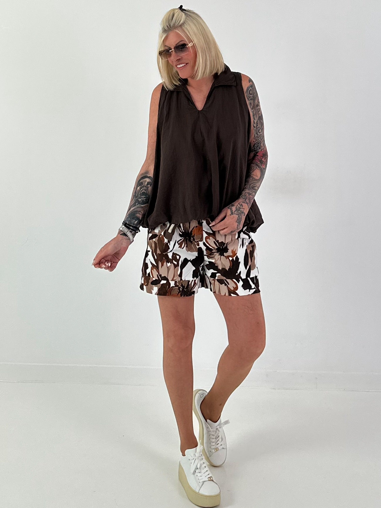 Ballon Blusen Top mit V-Neck - schoko