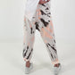 Linen Baggy with Tie-Dye Pattern - white-neon orange-dark brown
