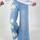 Wide-Leg Jeans mit floralen Applikation - denim