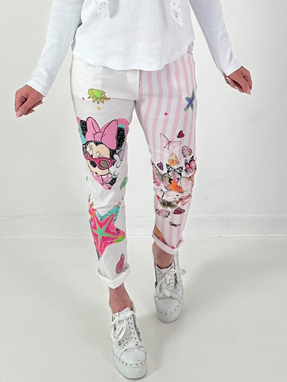 Hose mit Print-Mix - rosa-weiss