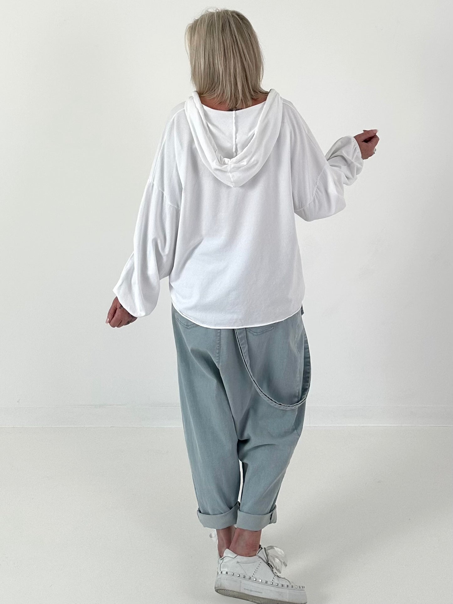 Hoodie mit V-Neck - weiss