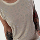 Ripp Top mit Glitzer Leo - beige