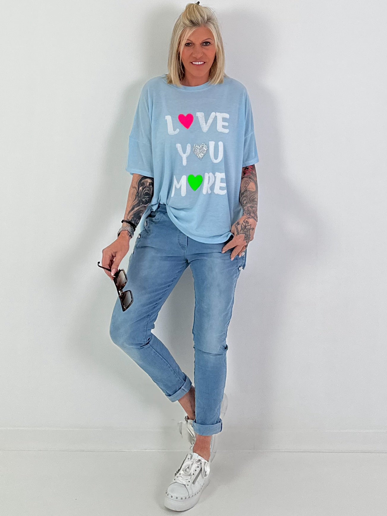Fine Knit T-Shirt Love - Light Blue
