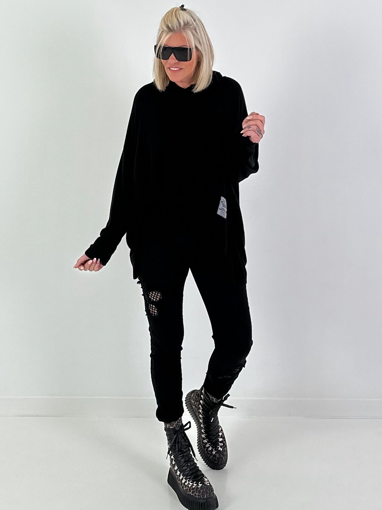 Fine Knit Hoodie - Black
