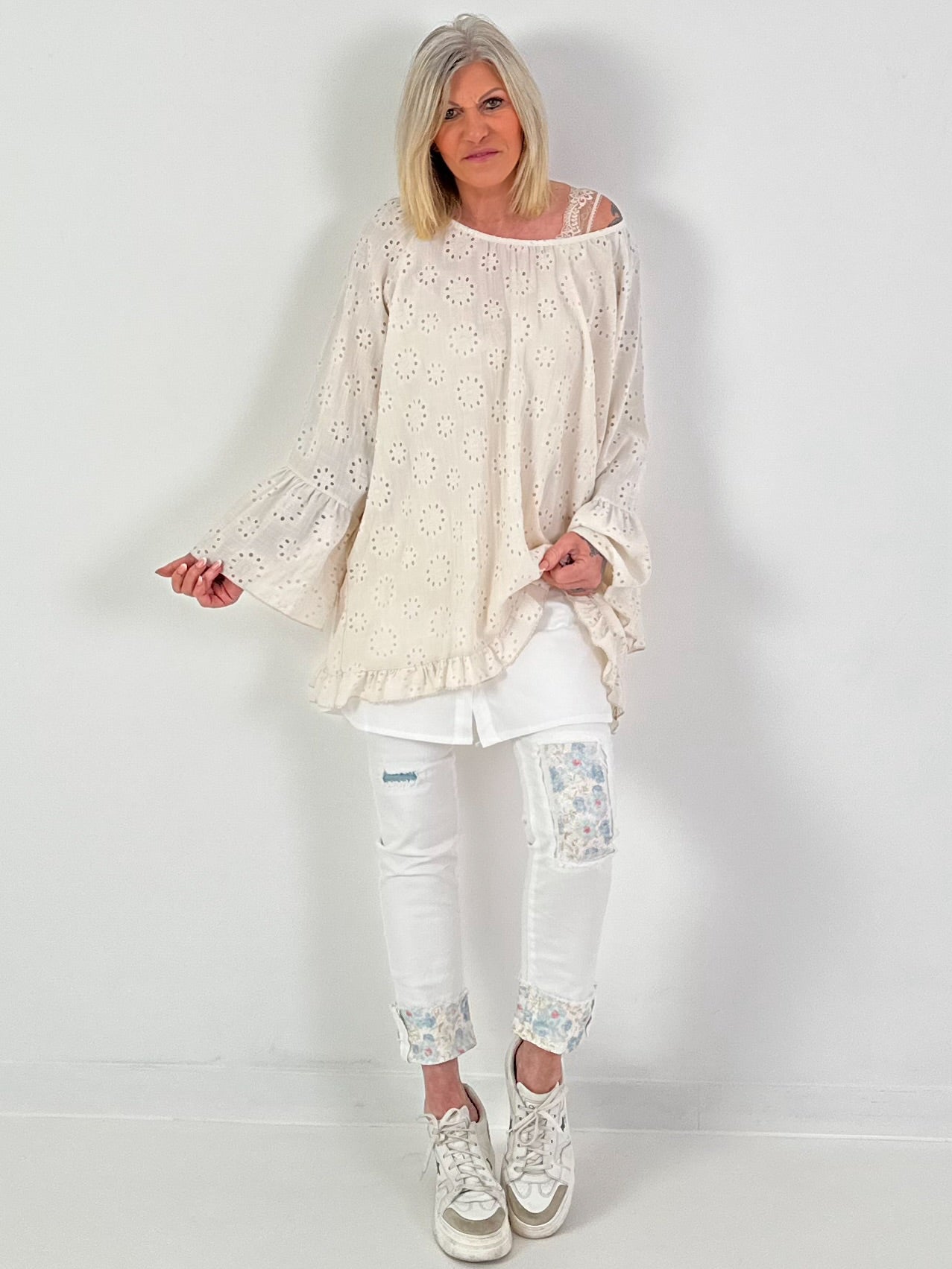 Tunika/Kleid mit Lochstick - beige