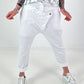 Baggy Hose mit Doppelbund - weiss