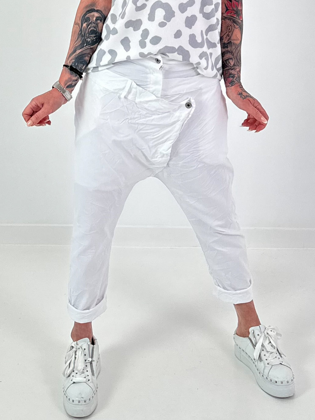 Baggy Hose mit Doppelbund - weiss