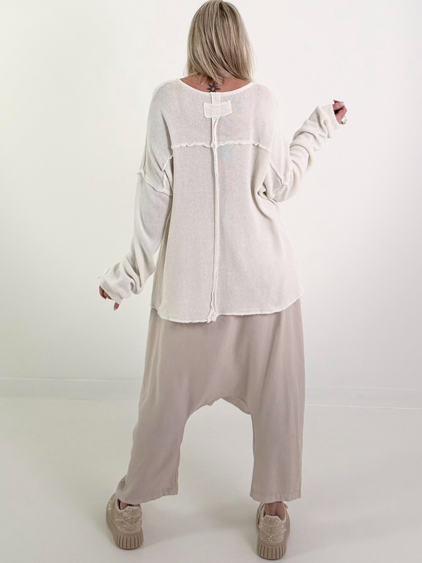 Oversized Strickpullover - weiss