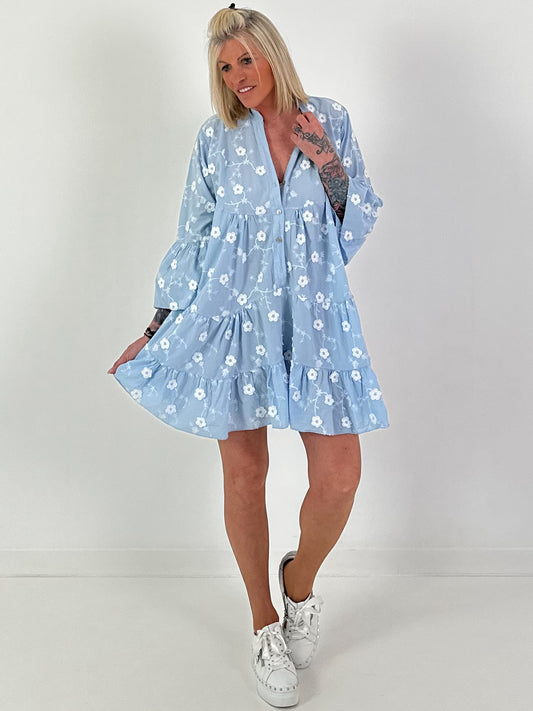 Tunic/dress with floral pattern - light blue
