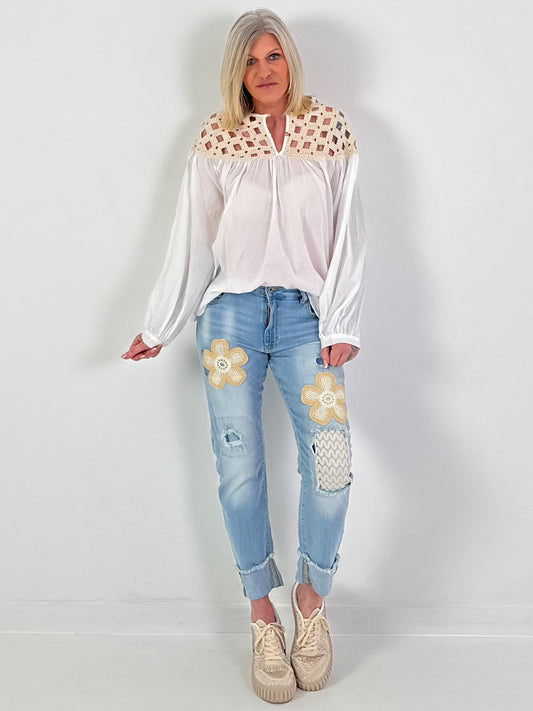 Tunika mit Häkeleinsatz - weiss-beige