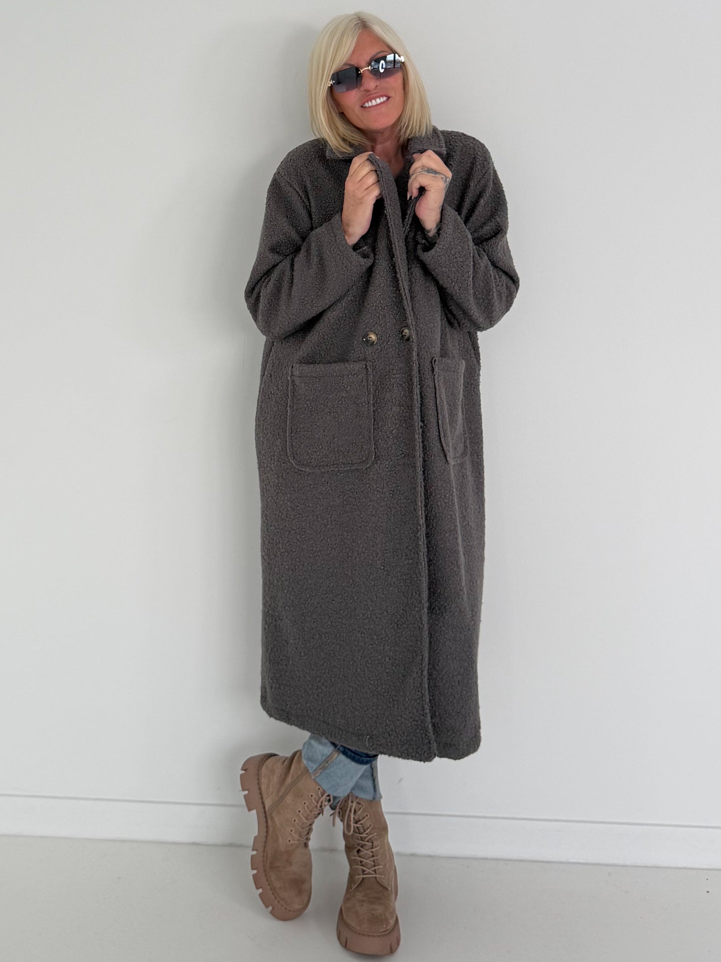 Weicher Bouclé Mantel - anthrazit