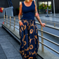 Leichte Pumphose mit floralem Print  - blau-camel