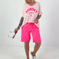 T-Shirt with stripes Sunset - ecru-neon pink