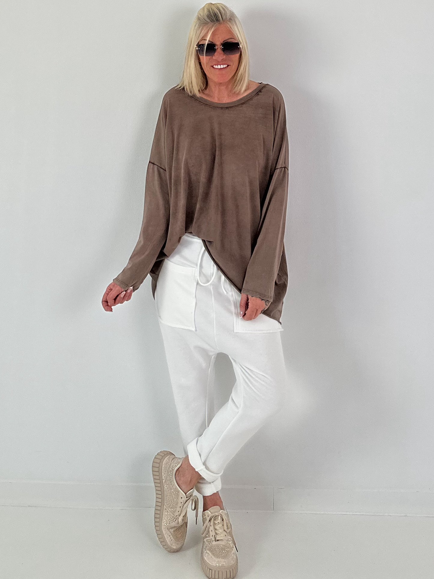 Oversized Shirt stone washed - coffee ( lieferbar ab ca. 15.07.26)