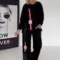 Stylischer Zweiteiler mit Lederoptik- und Kord-Details - schwarz