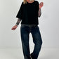 Short-sleeved shirt with stylish exposed seams - black