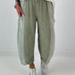 Balloon Linen Trousers with Fringe Details - taupe