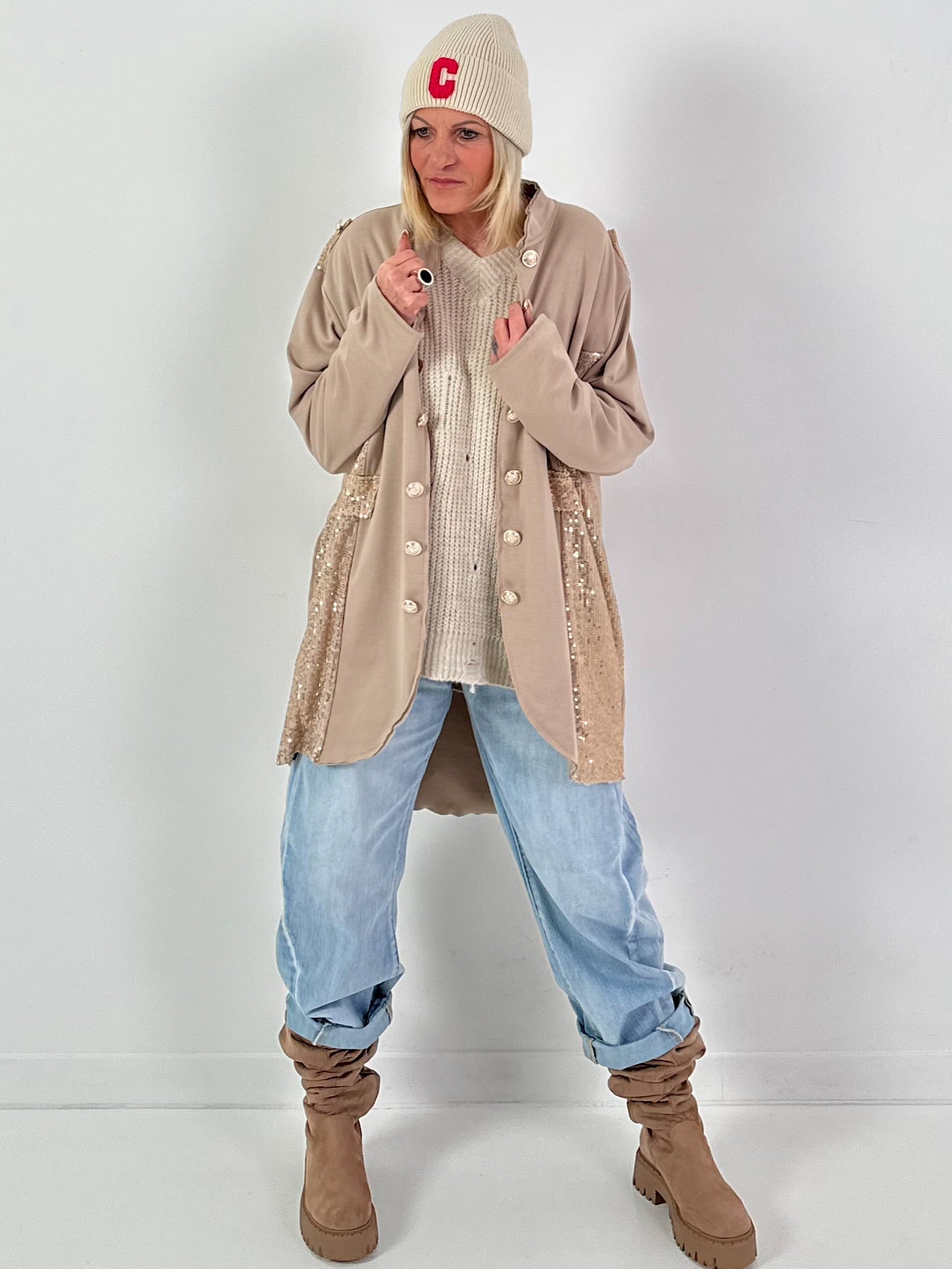 Oversized militair blazer model “Glam Officer” - beige