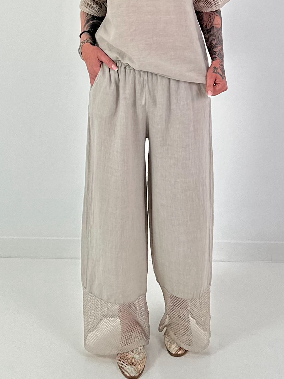 Linen wide-leg trousers - beige