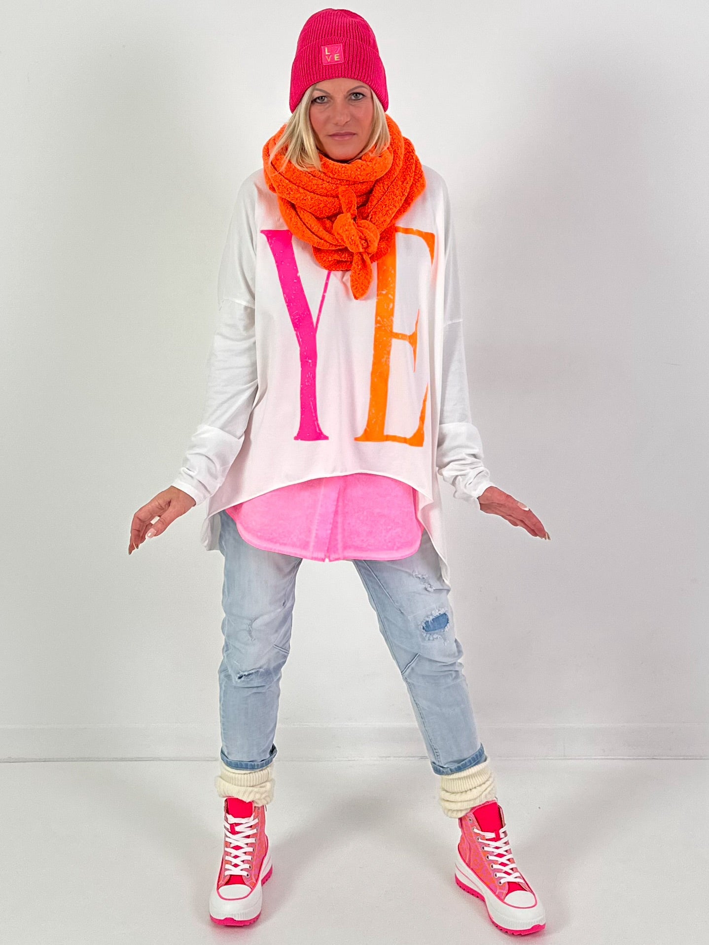 Driehoekige sjaal model "Fluffory" - neon oranje