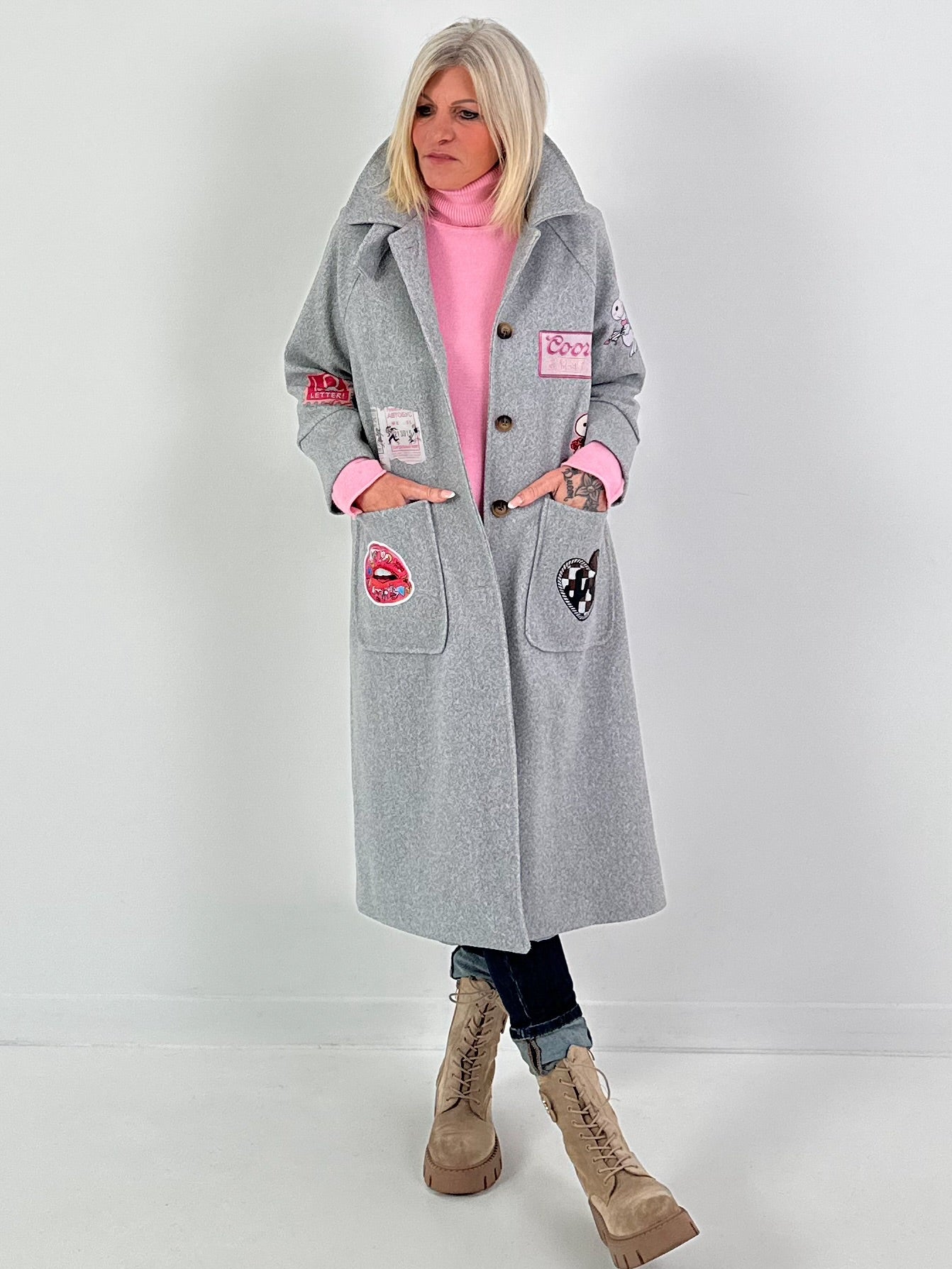 Mantel mit Schal Modell "Vintage Whimsy" - grau