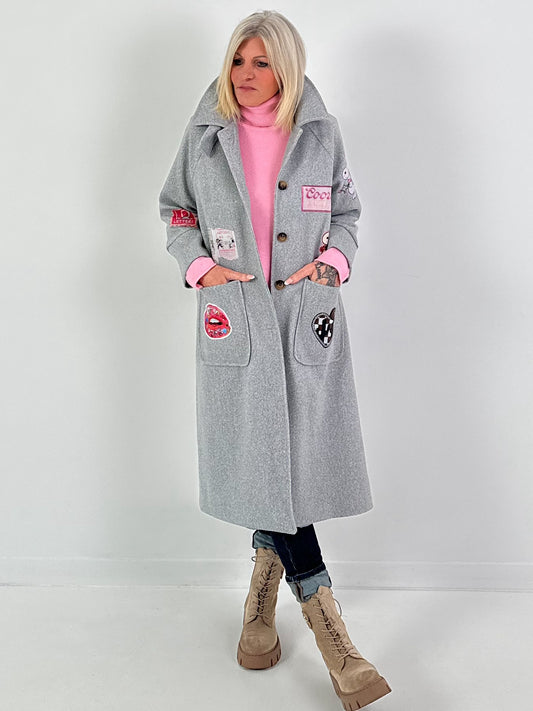 Jas met sjaal, model "Vintage Whimsy" - grijs