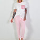 T-shirt with sequin leopard patch - white-pink