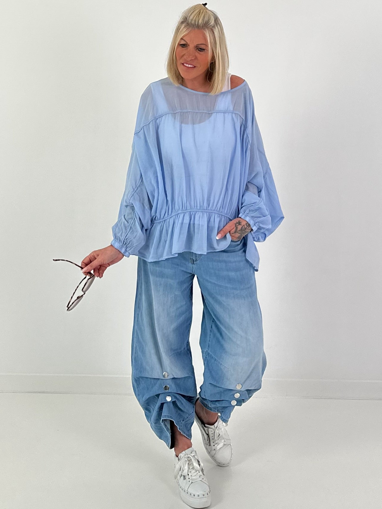 Tunic with Flounce Hem - Light Blue