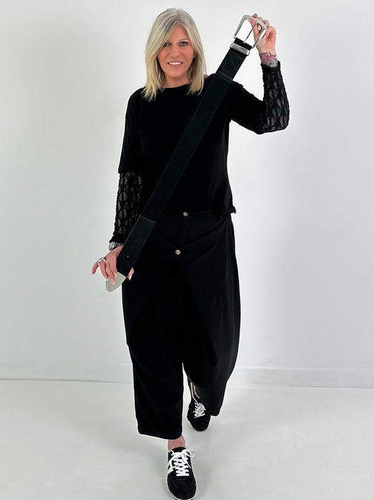 Stretchgürtel mit silberner Schnalle - schwarz