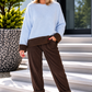 Pullover mit Kontrastsaum - hellblau-mokka
