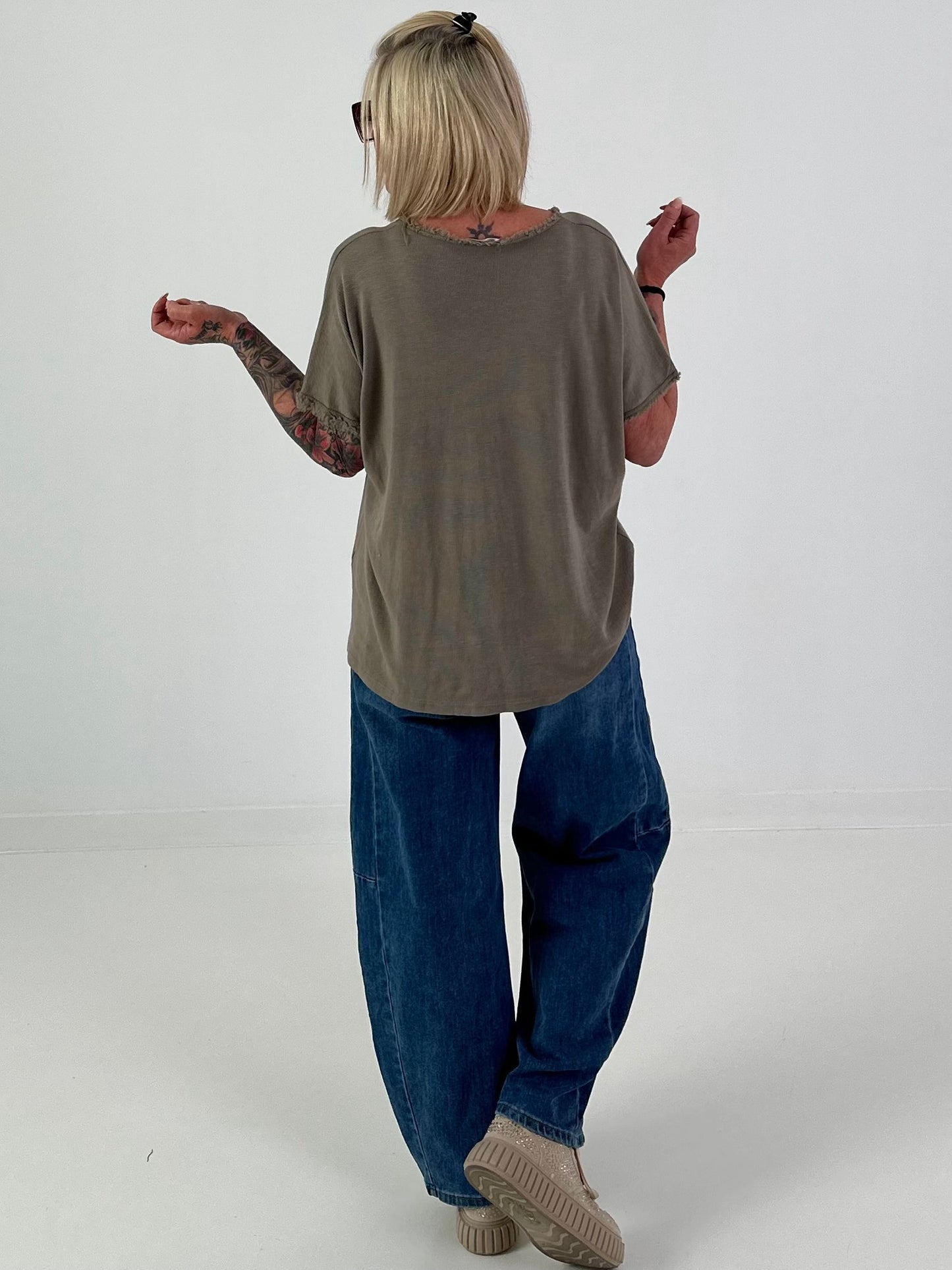 Ripp Shirt mit Fransendetails - taupe