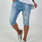 Short jeans with metal eyelets - denim