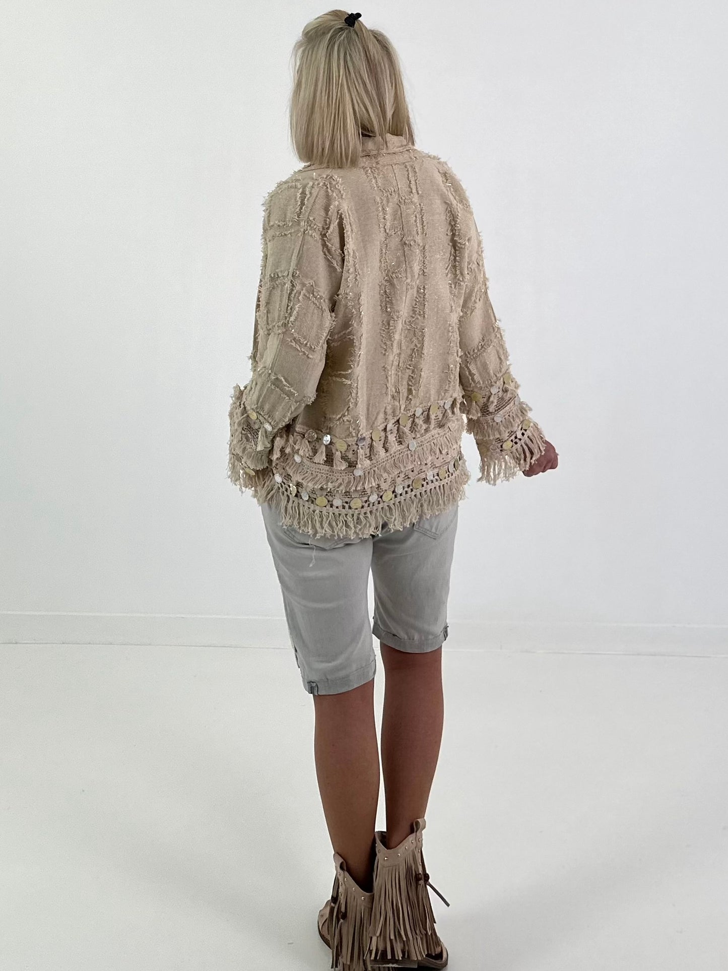 Boho Jacke mit aufwendigen Details- beige-gold
