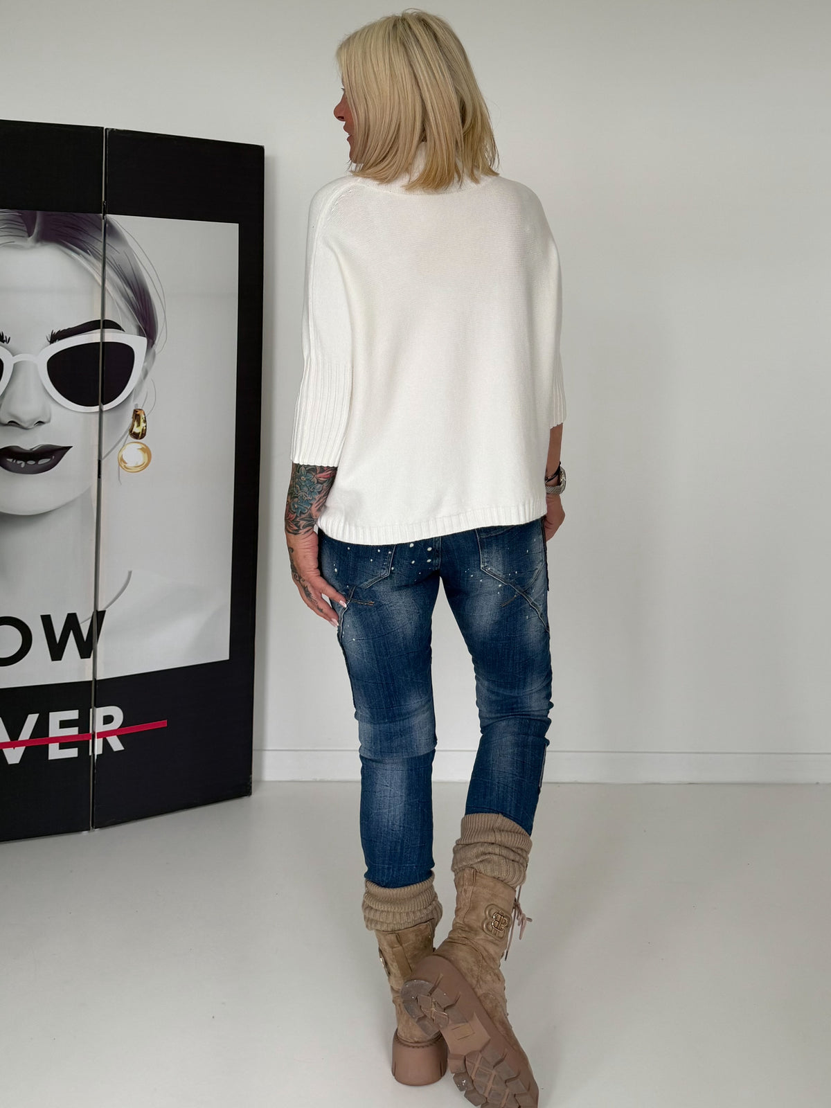 Strickpullover mit Turtleneck - ecru