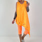Asymmetrisches Long Top mit Ösen und Jeansdetail - neonorange