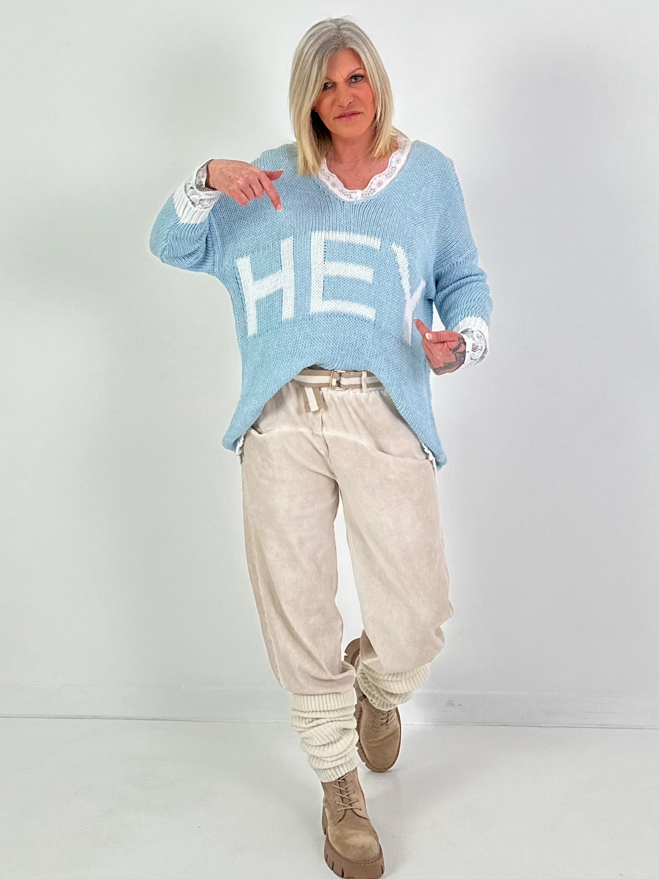 Pullover Hey You - hellblau-weiss