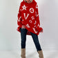 Hooded knit sweater, model "Cozy Beam" - red