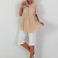 Pleated shirt with ruffled sleeves - beige