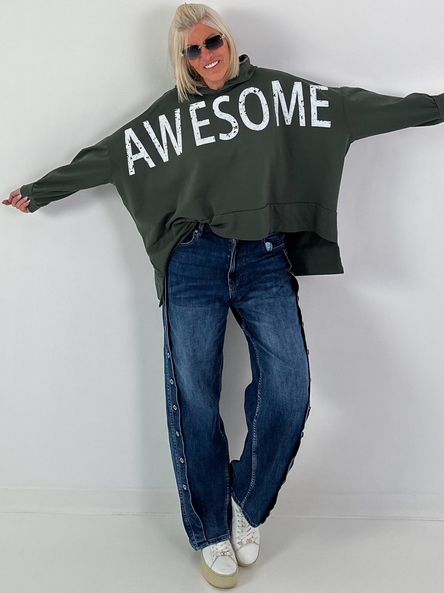 Oversized Hoodie Awesome - olive