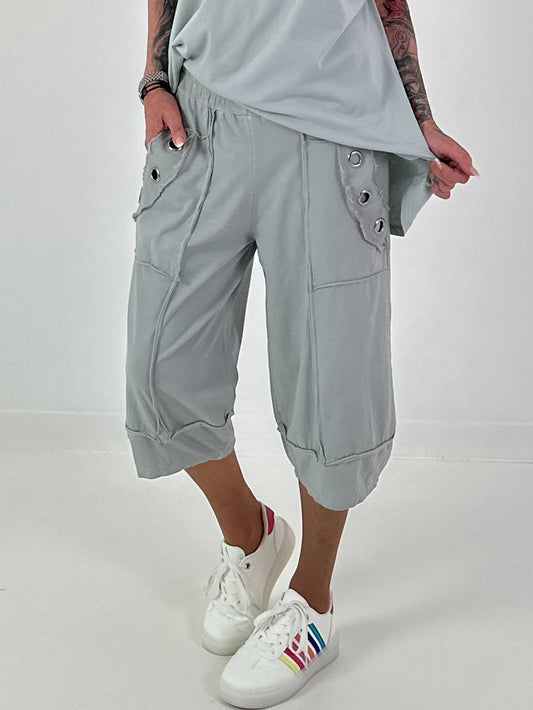 Casual Sweatpants with Eyelet Details - Grey