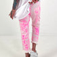 Batik-Hose mit tiefen Taschen - weiss-neonpink
