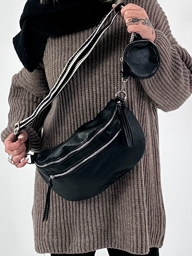 Crossbody bag in leather look, model "The Edit Bag" - black