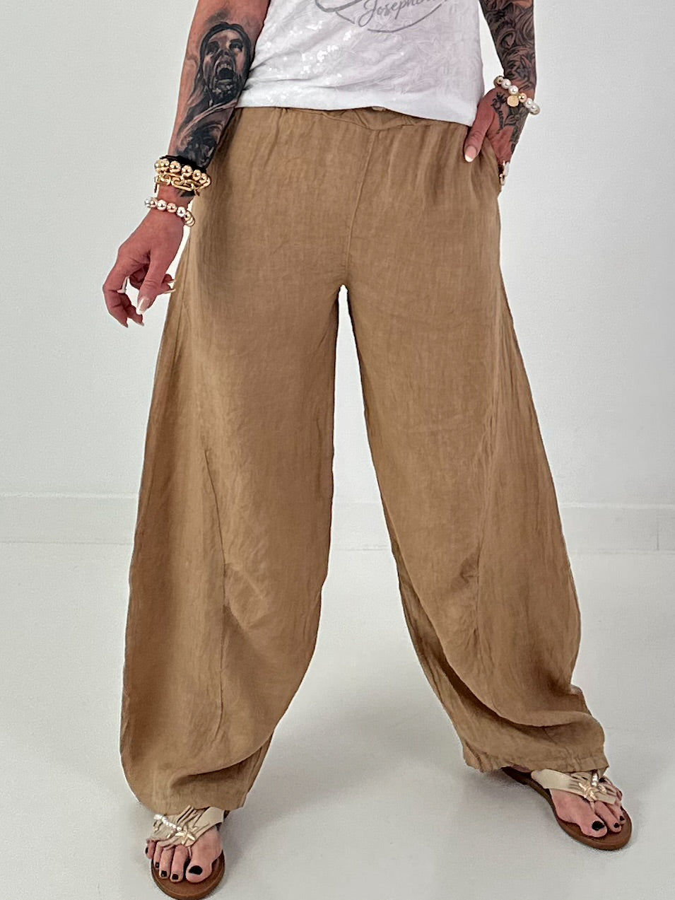 Balloon Linen Trousers - camel