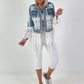 Boho Jeansjacke mit besonderen  Details - hellblau-weiss