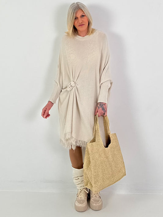 Strickkleid mit Fransen - beige