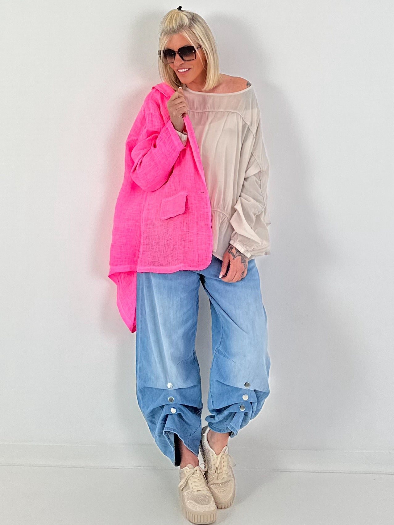 Linen Blazer - neon pink