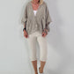 Leinen Poncho Jacke - beige