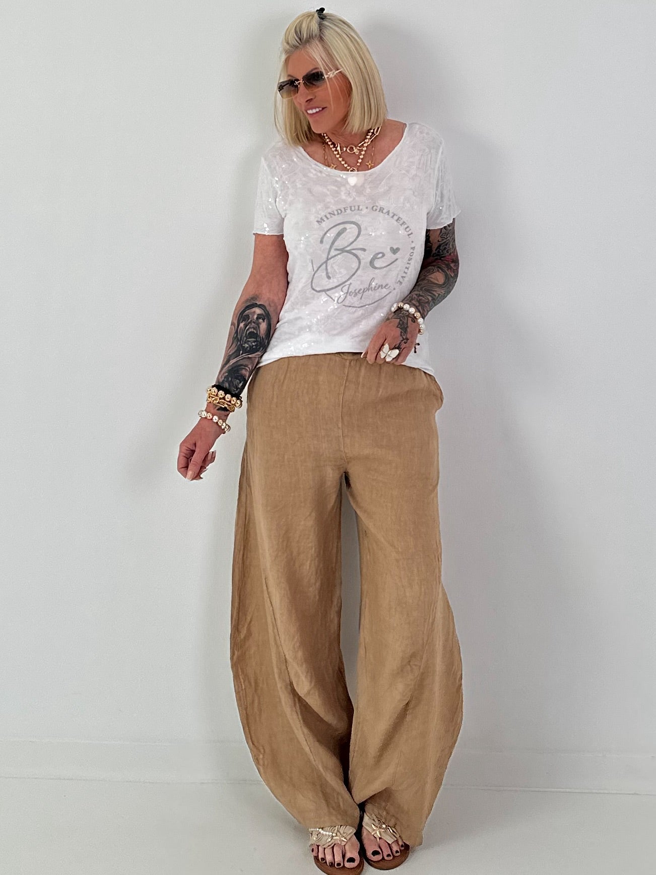 Balloon Linen Trousers - camel