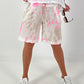 Leinen Short mit Batik Muster - weiss-neonpink-beige