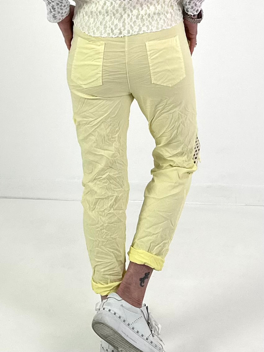 Broek met mesh-inzetstuk - geel